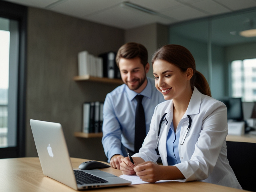 A diverse team of healthcare professionals at TrueGigs Temp Staffing Solutions, working together in a bright and welcoming office. The atmosphere conveys teamwork, support, and positivity, emphasizing the importance of cultivating a supportive work environment in the healthcare industry.